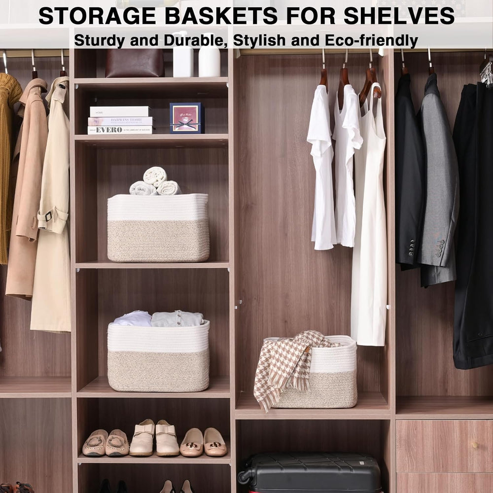 Storage Baskets for Organizing 14.8×11×9.5 Off White & Brown