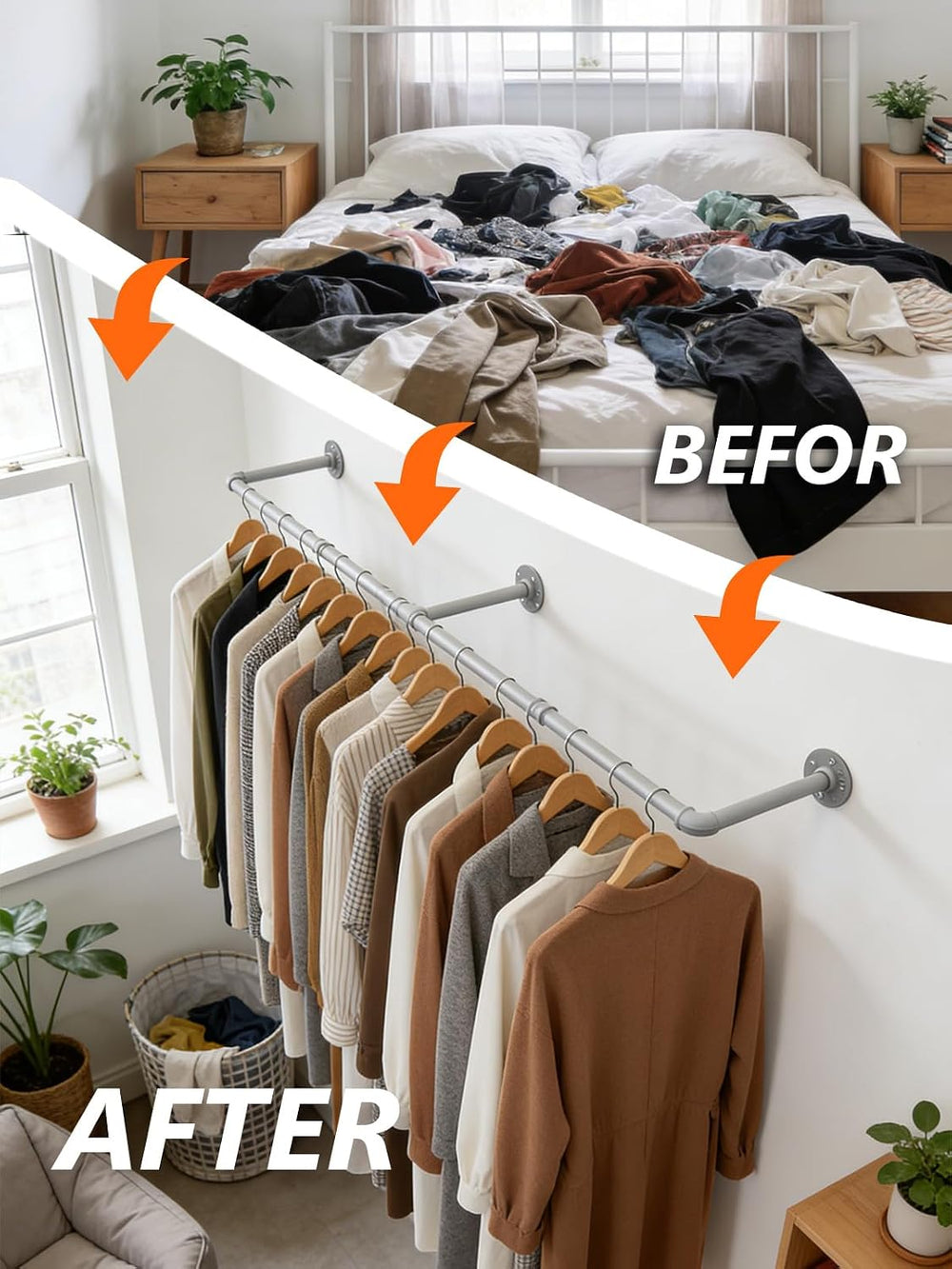 Aduanbang 65.7in Industrial Pipe Wall Mounted Clothes Rack, Heavy Duty Detach...