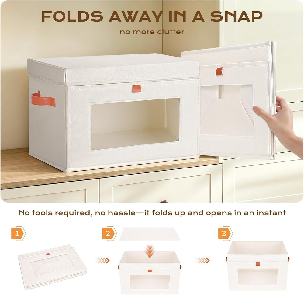 Fabric Storage Bins with Lids, 37 Qt, 4 Pack, Beige