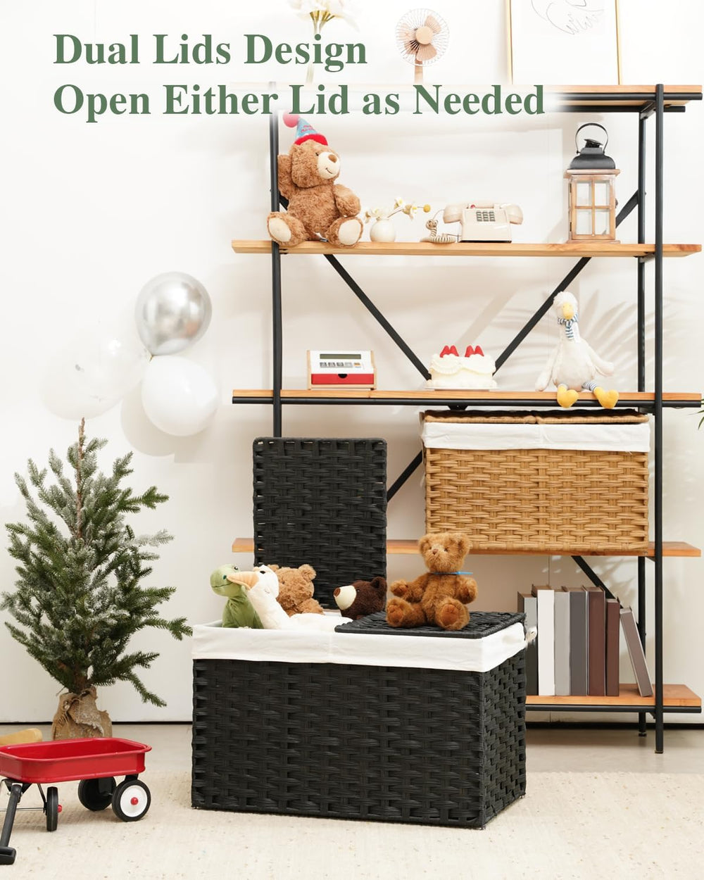 SETVSON Storage Basket with Lid PE Rattan Storage Basket 105L, Black