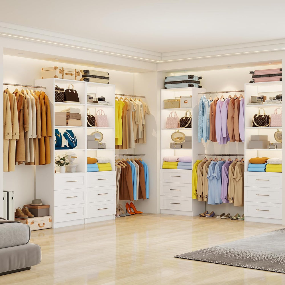 Fastgo Closet System with Drawers, 5-9FT Closet Organizer System with 4 Expan...