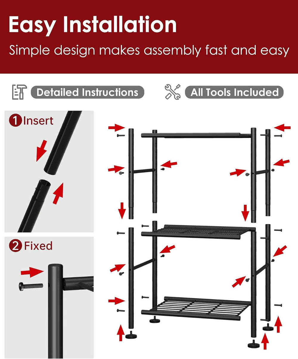 Sakugi 2-Pack Storage Shelves - 3-Tier Metal Wire Shelf Organizer, Slim Shelf...