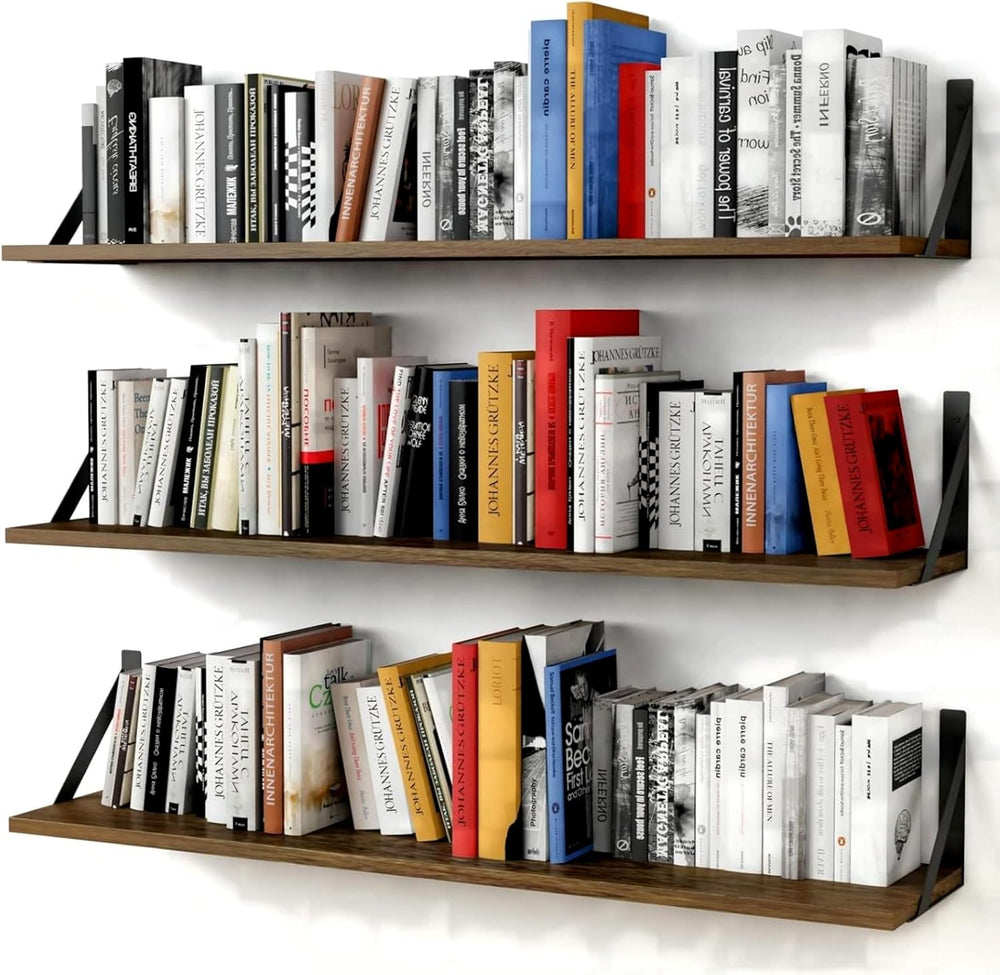 Forbena Floating Book Shelves for Wall Set of 3, 36 Inches Long Wall Bookshel...