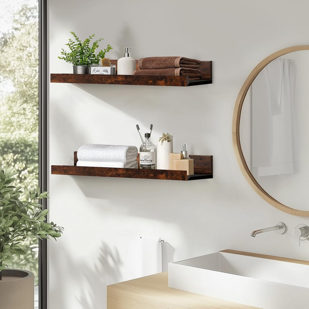 Muzilife 45.3" Large Floating Shelves Wood Wall Shelf with Lip, 2Pcs, Brown