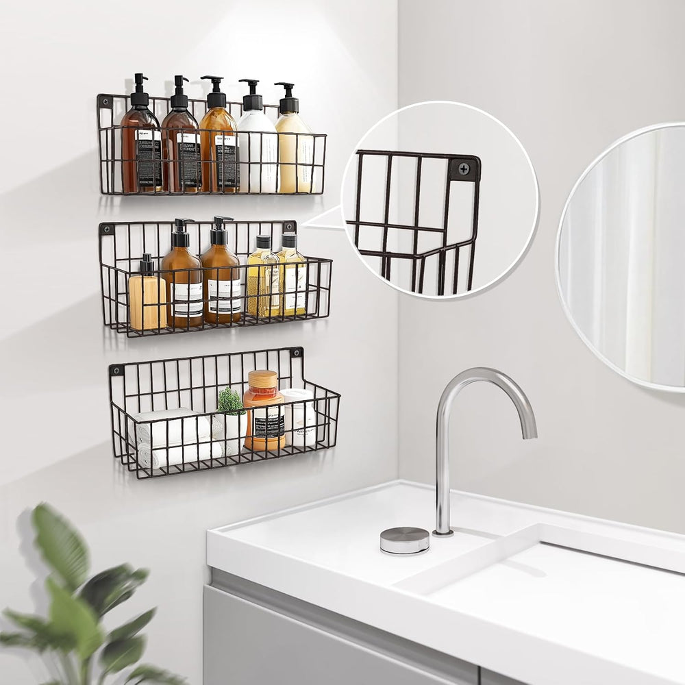 FamilyKit 4 Set Extra Large Hanging Wall Wire Baskets, Black