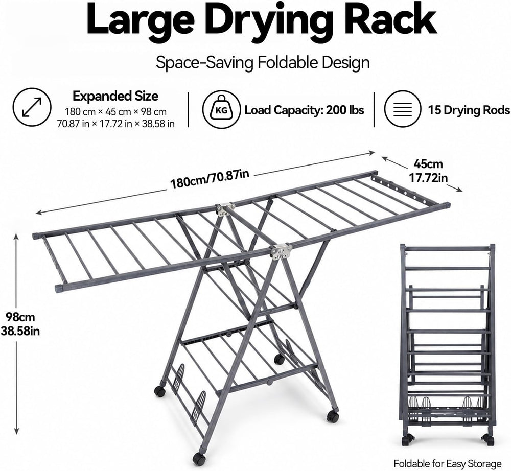71" Foldable Clothes Drying Rack, 3 Tire Thick Frame Rack for 35 Pieces+