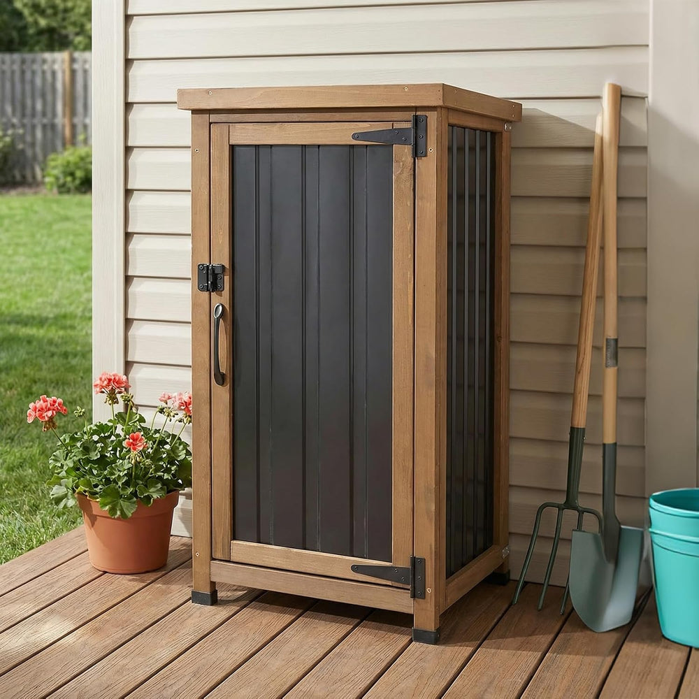 PetsCosset Small Outdoor Storage Cabinet Waterproof with Metal Top, Wood &...