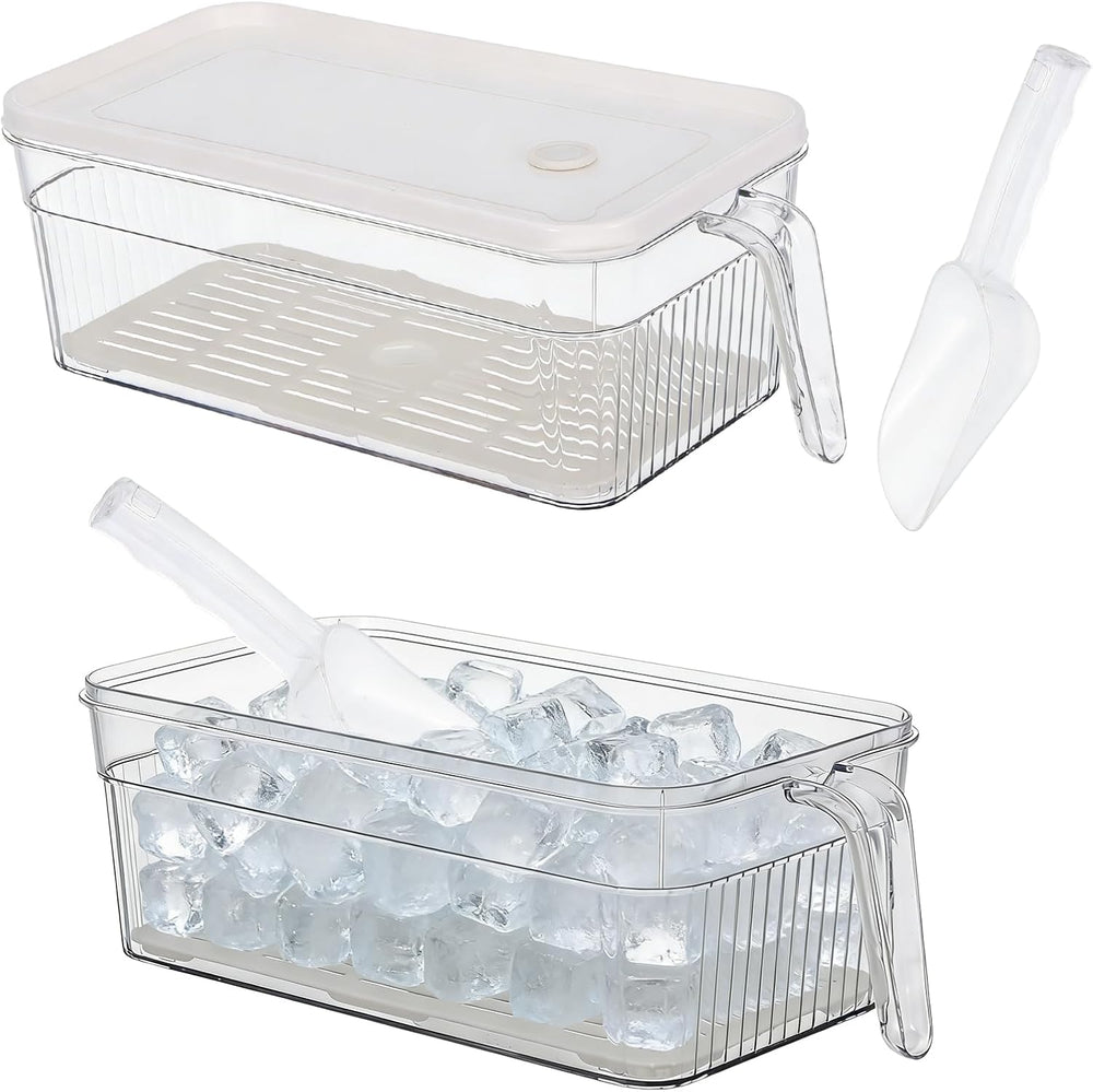 CIEOVO 2 Set Ice Bin for Freezer with Lid and 2 Scoop Set Plastic Freezer Ice...