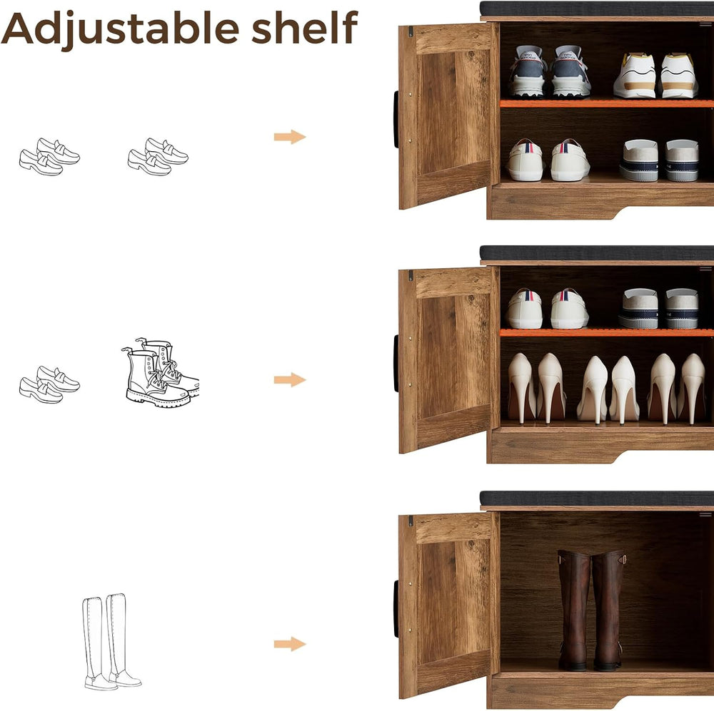 HOMSHO Farmhouse Shoe Storage Bench with 4 Barn Doors & Padded Seat Cushion