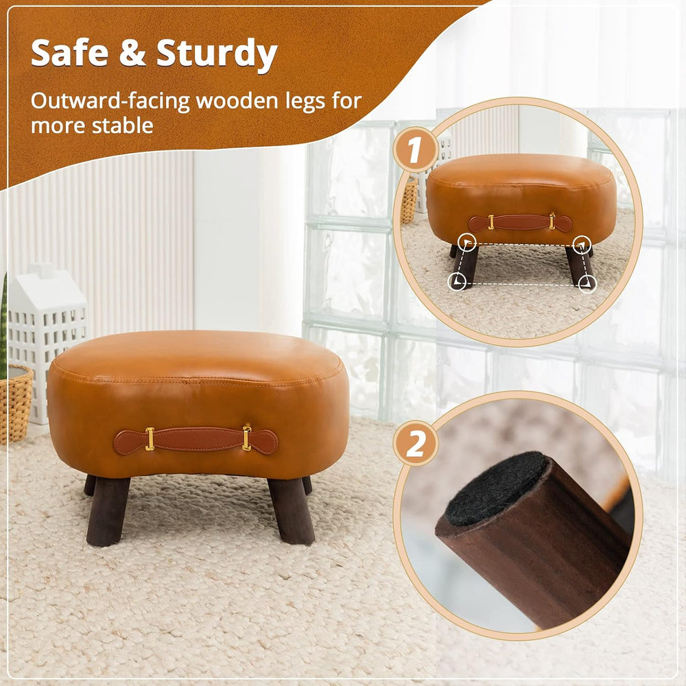 LUE BONA Small Curved Foot Stool with Handle, Whisky Brown Velvet Footstool a...