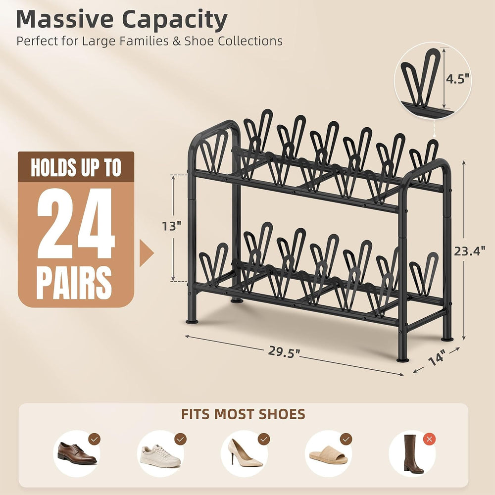 STORAGE MANIAC 24 Pairs Vertical Shoe Rack, Wing Large Metal Shoe Organizer f...