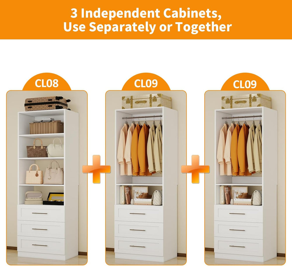 Closet System with Drawers, 6FT–15FT Closet Organizer System with 9 Drawers, ...