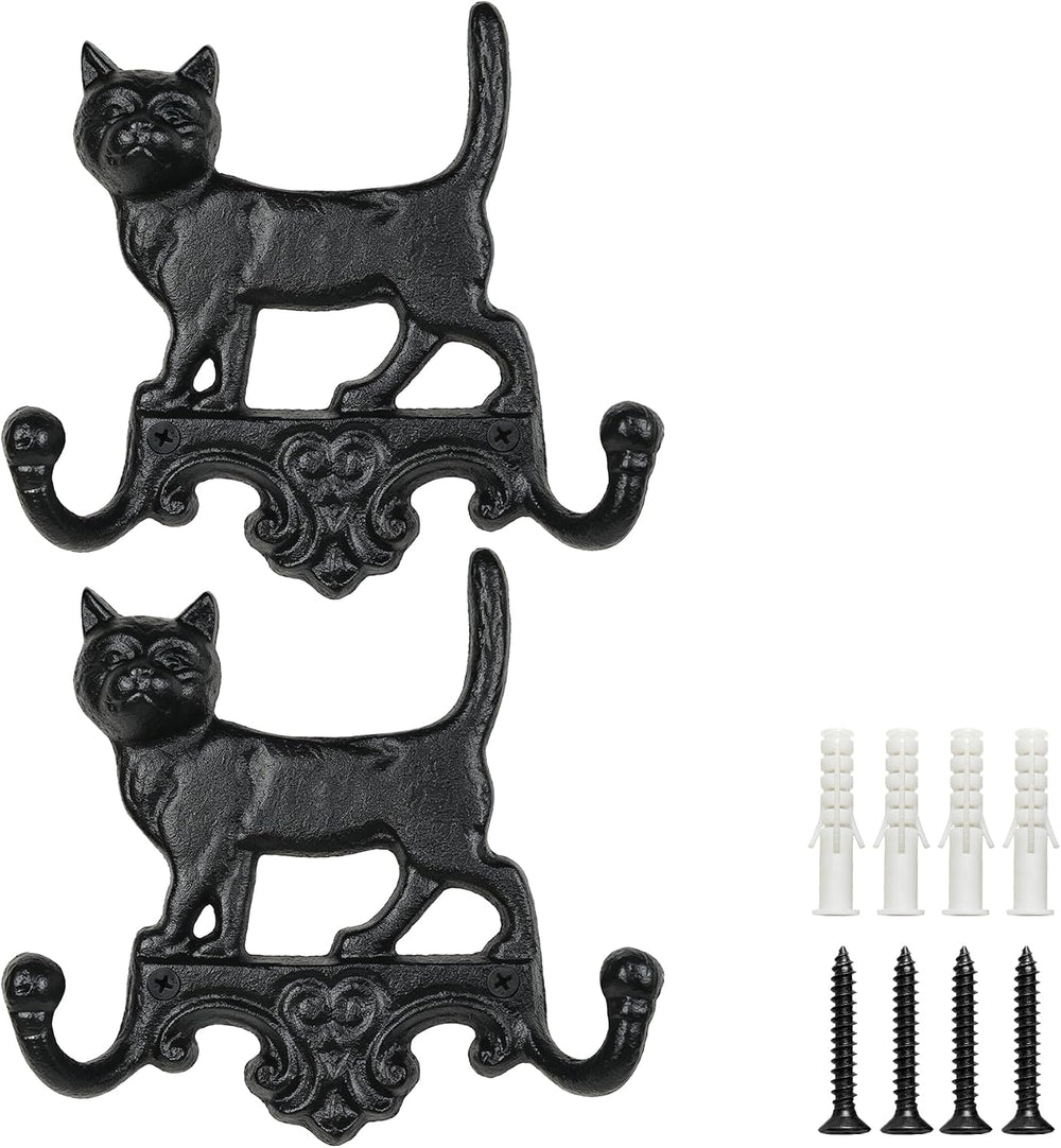 Earl Diamond Heavy Duty Cast Iron Vintage Cat Wall Hooks, Wall Mount 2 Pack
