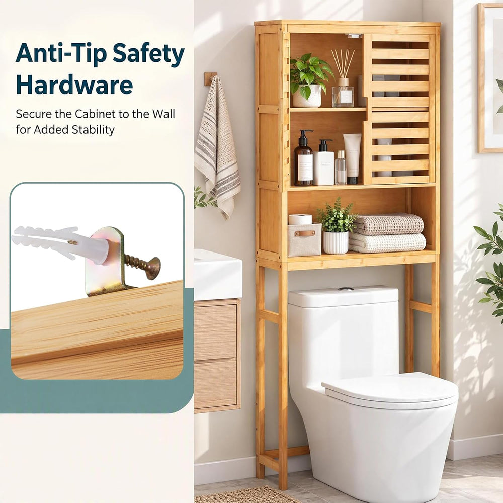 67-inch Bamboo Over the Toilet Storage Cabinet with 2 Doors, Natural