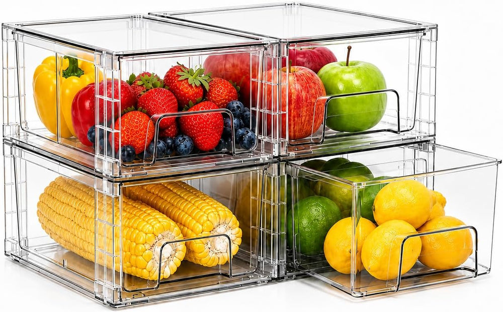 4 Pack Stackable Storage Drawers with Handles, Easy Assembly Clear Acrylic Fr...