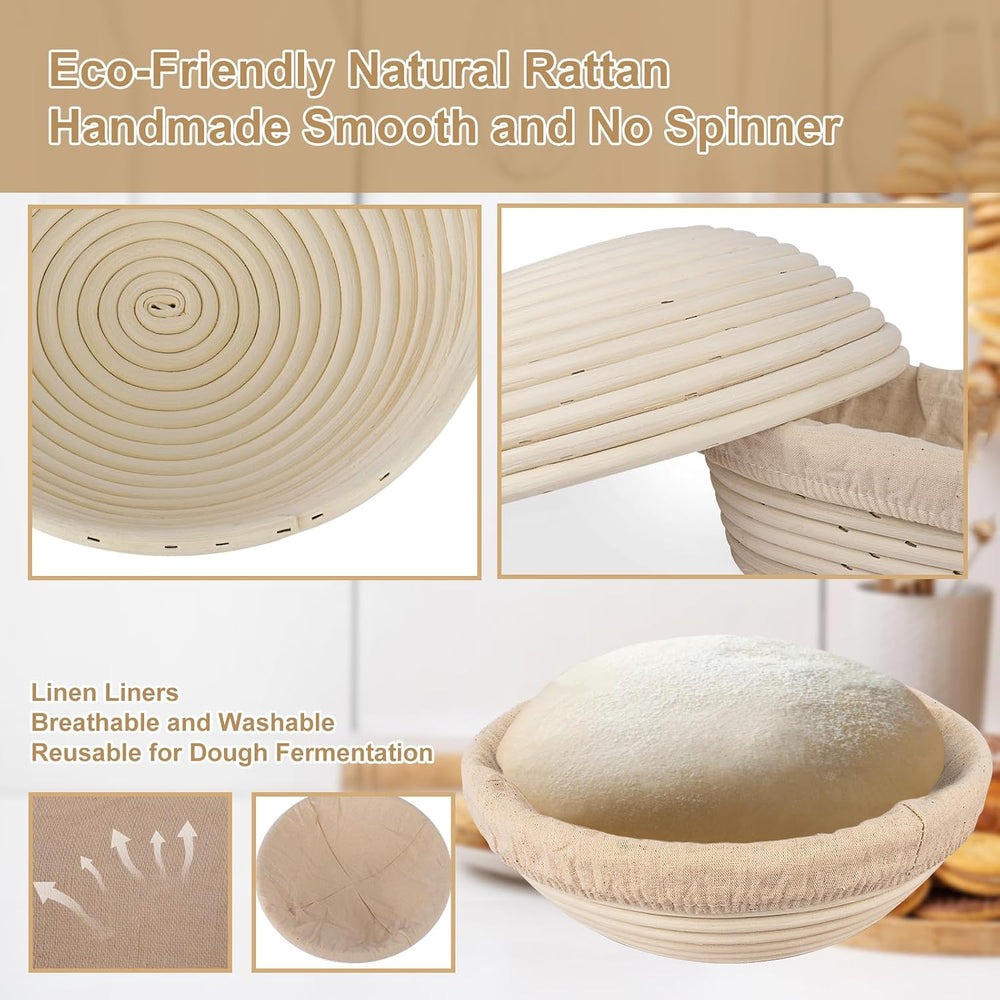 TNELTUEB Bread Proofing Basket Set, Incl 10'' Round & 9.6'