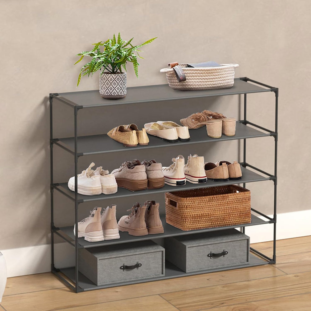 Jerry & Maggie 5 Tier Fabric Shoe Rack, 39 in W x 11 in D x 29 in H, Wate...