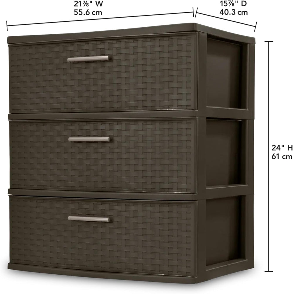 Sterilite Wide 3 Drawer Storage Organizer Tower, Weave - Espresso, 2 Pack