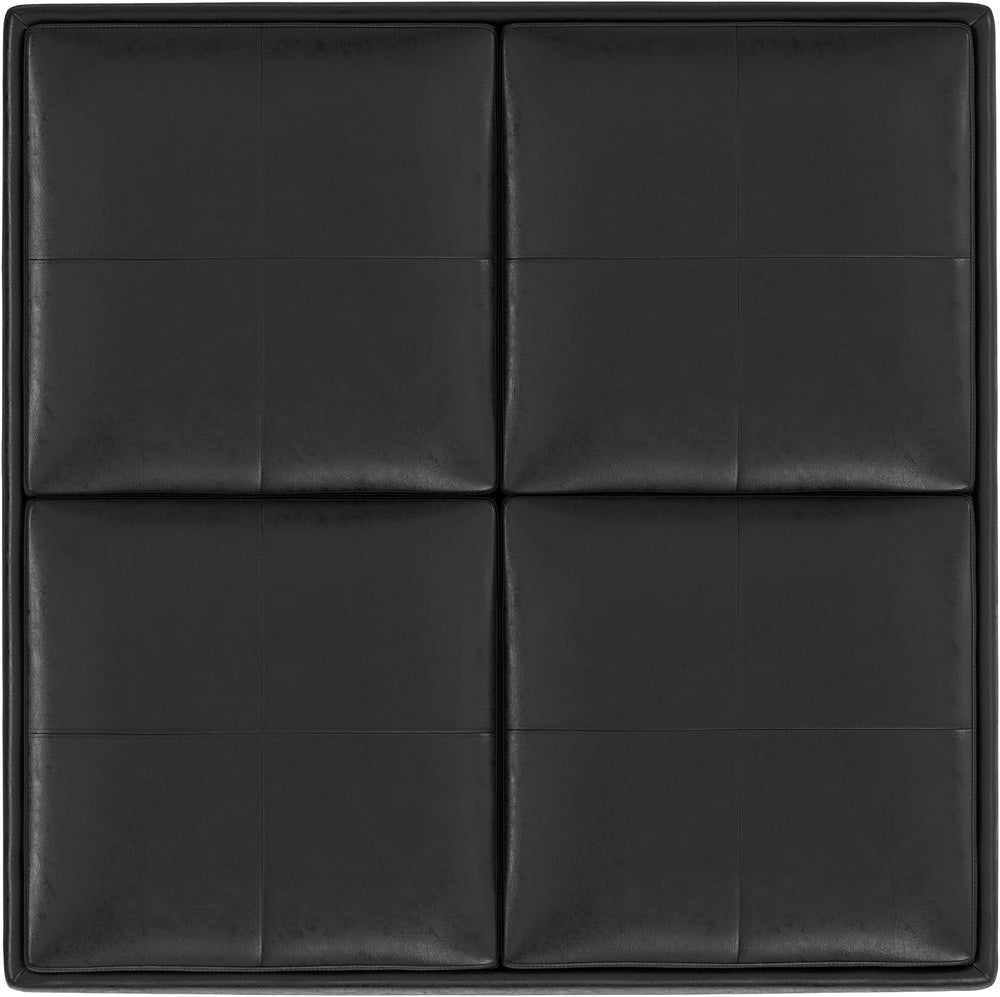 SIMPLIHOME Avalon 35" Wide Vegan Leather Square Storage Ottoman in Black