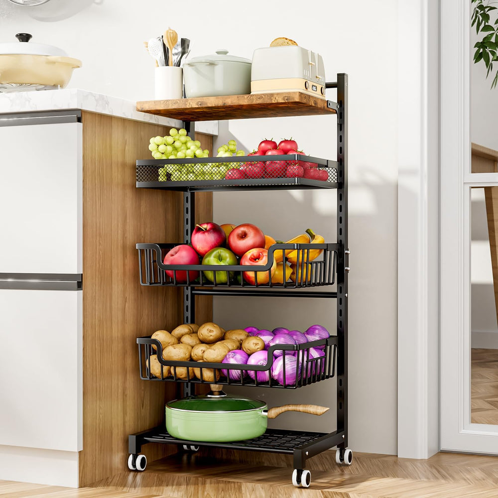 HapiRm Fruit Basket Kitchen Cart - Floor 5 Tier Adjustable Fruit and Vegetabl...