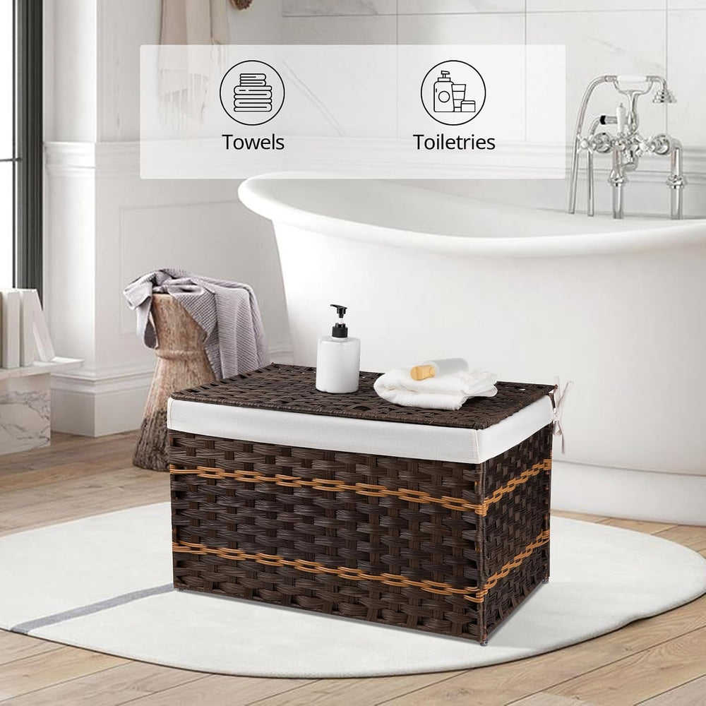 OIAHOMY Storage Basket with Lid, 27.7 Gallon (105L) Blanket Basket with Remov...
