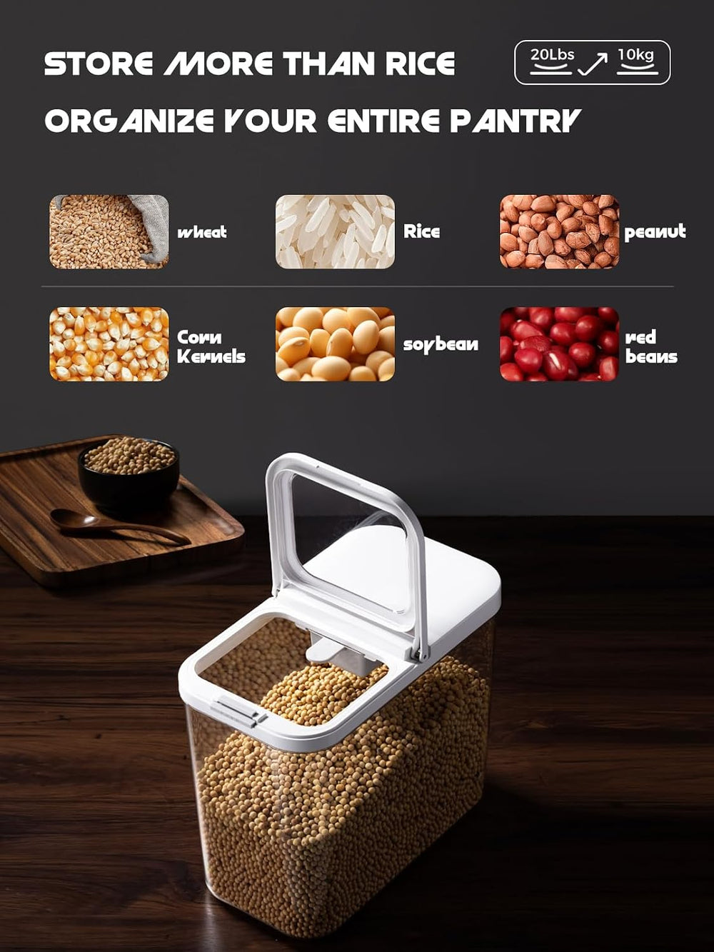 LivLab Mker 20-25 lbs Rice Dispenser with measuring spoon - Rice Container