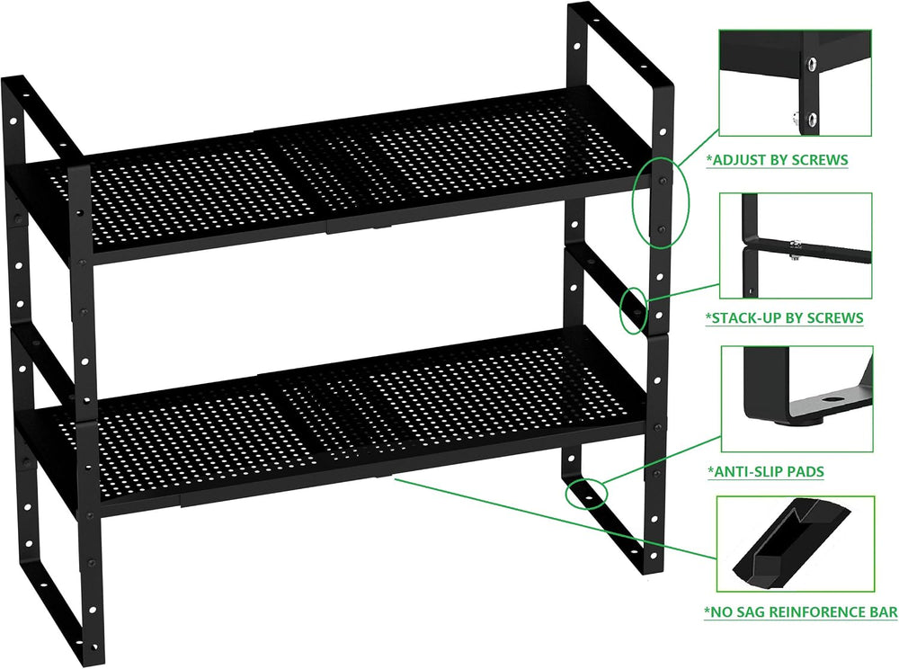 Expandable Shoe Rack Stackable Metal Pantry Storage Shelves Stand Adjustable ...
