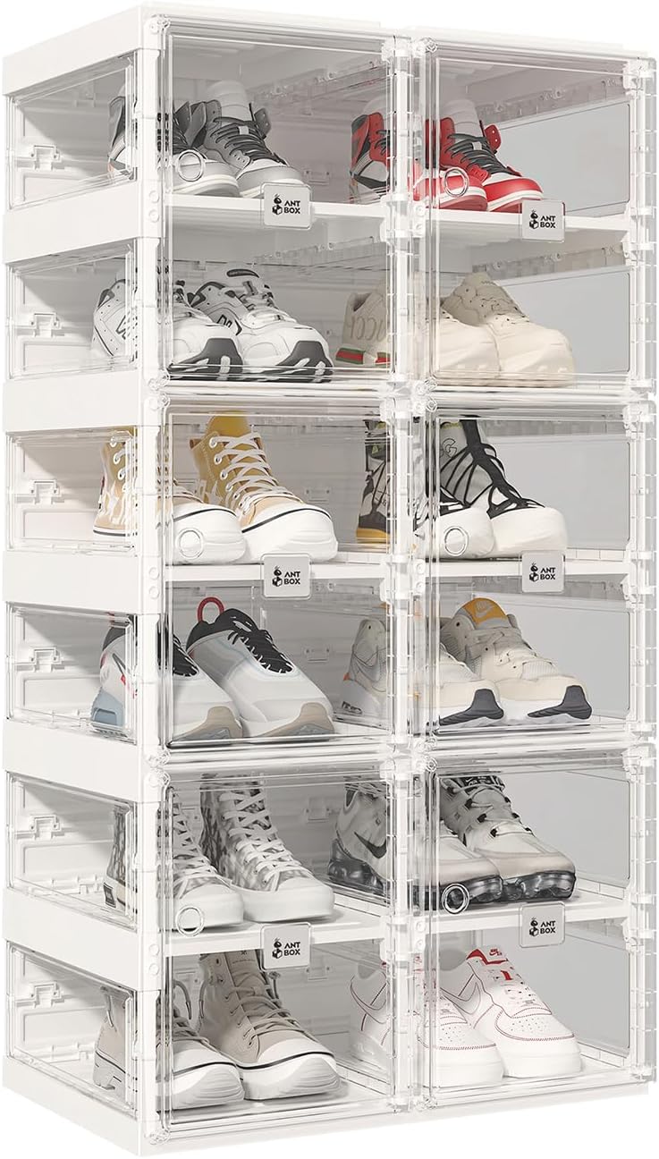 ANTBOX Foldable Shoe Rack,Shoe Organizers for Closet Plastic Shoe Storage Box...