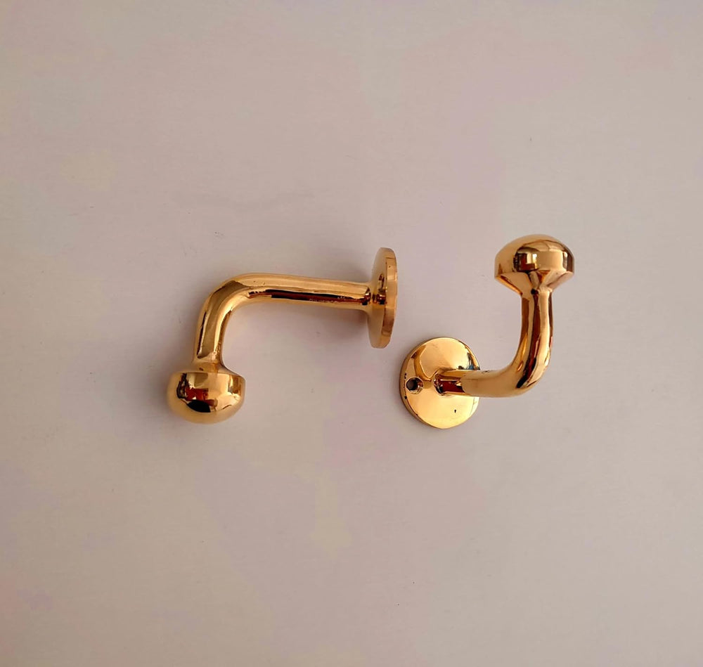 Set of 2 Unlacquered Solid Brass Wall Hooks, Handmade Brass Hooks for Doors a...