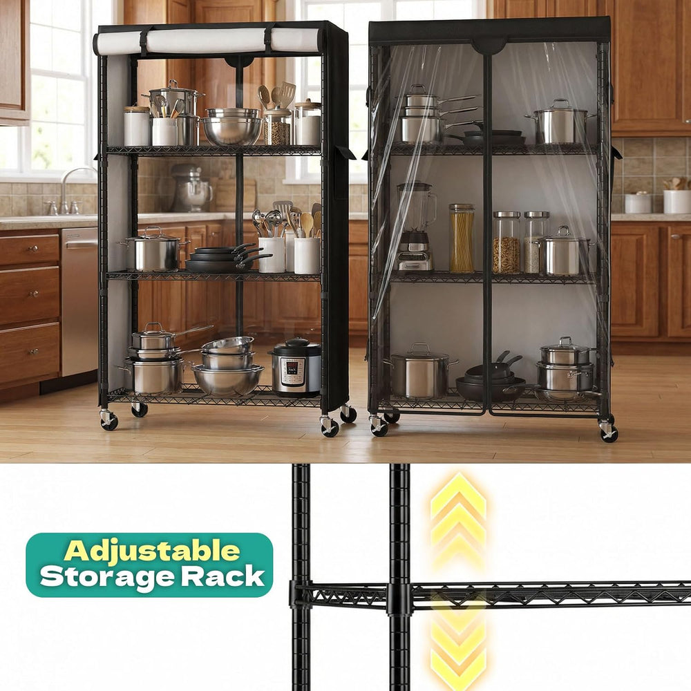Storage Shelves with Cover & Wheels, 36" W x 14" D x 63" H