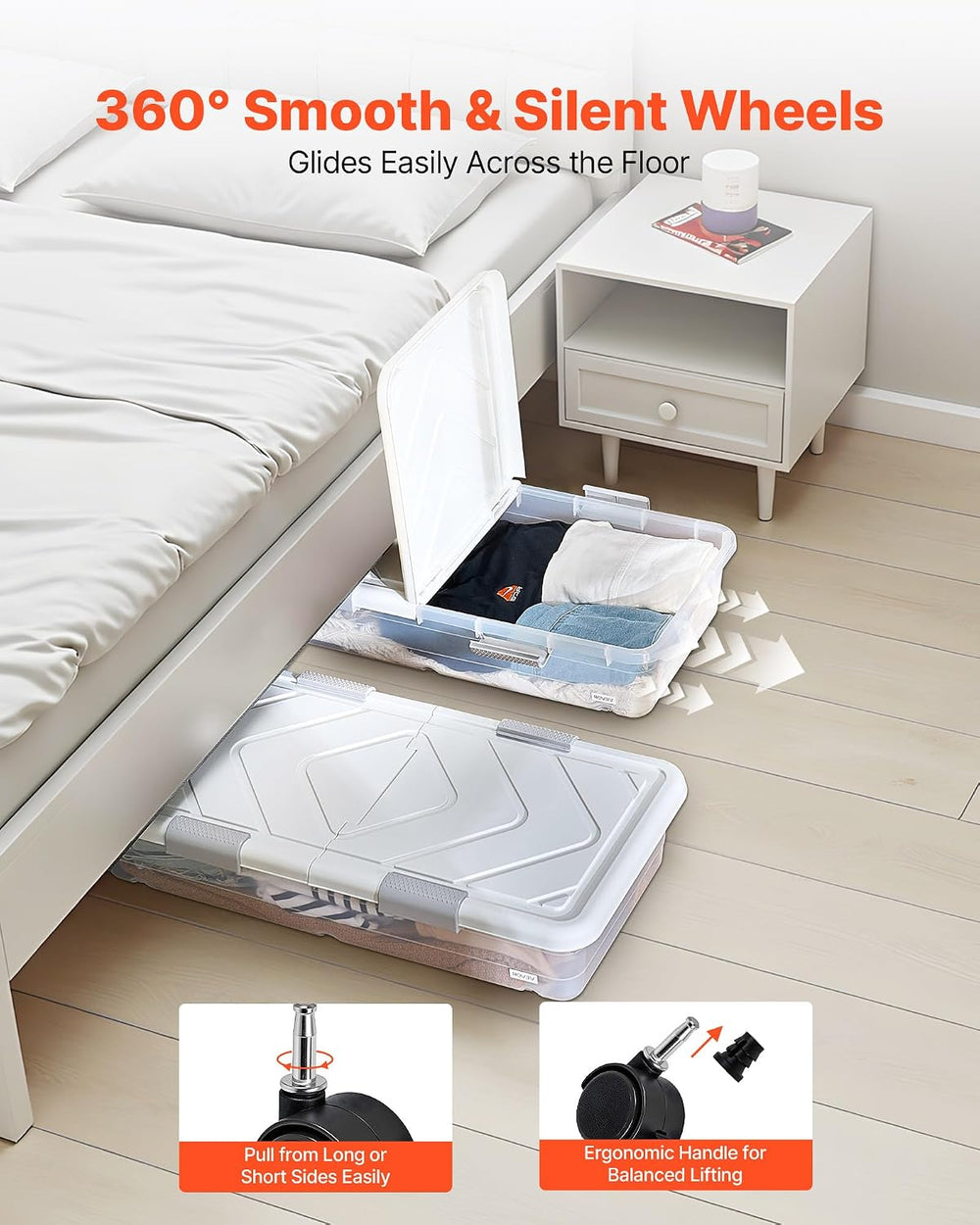 VEVOR Under Bed Storage with Wheels, 31.7 x 15.6 x 6.9 inch Underbed Containe...
