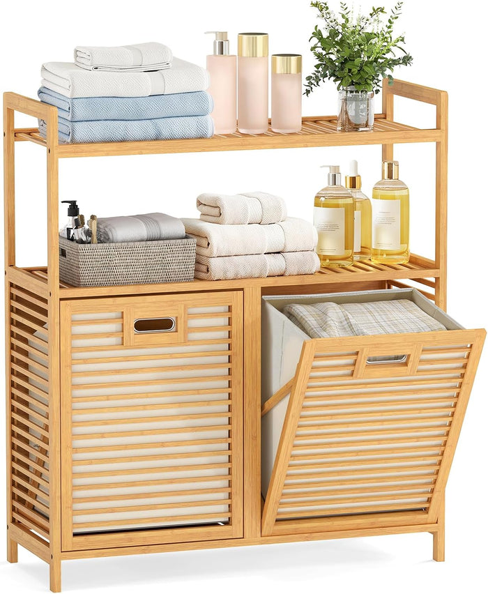 Giantex Double Tilt Out Laundry Hamper w/2-Tier Storage Shelf