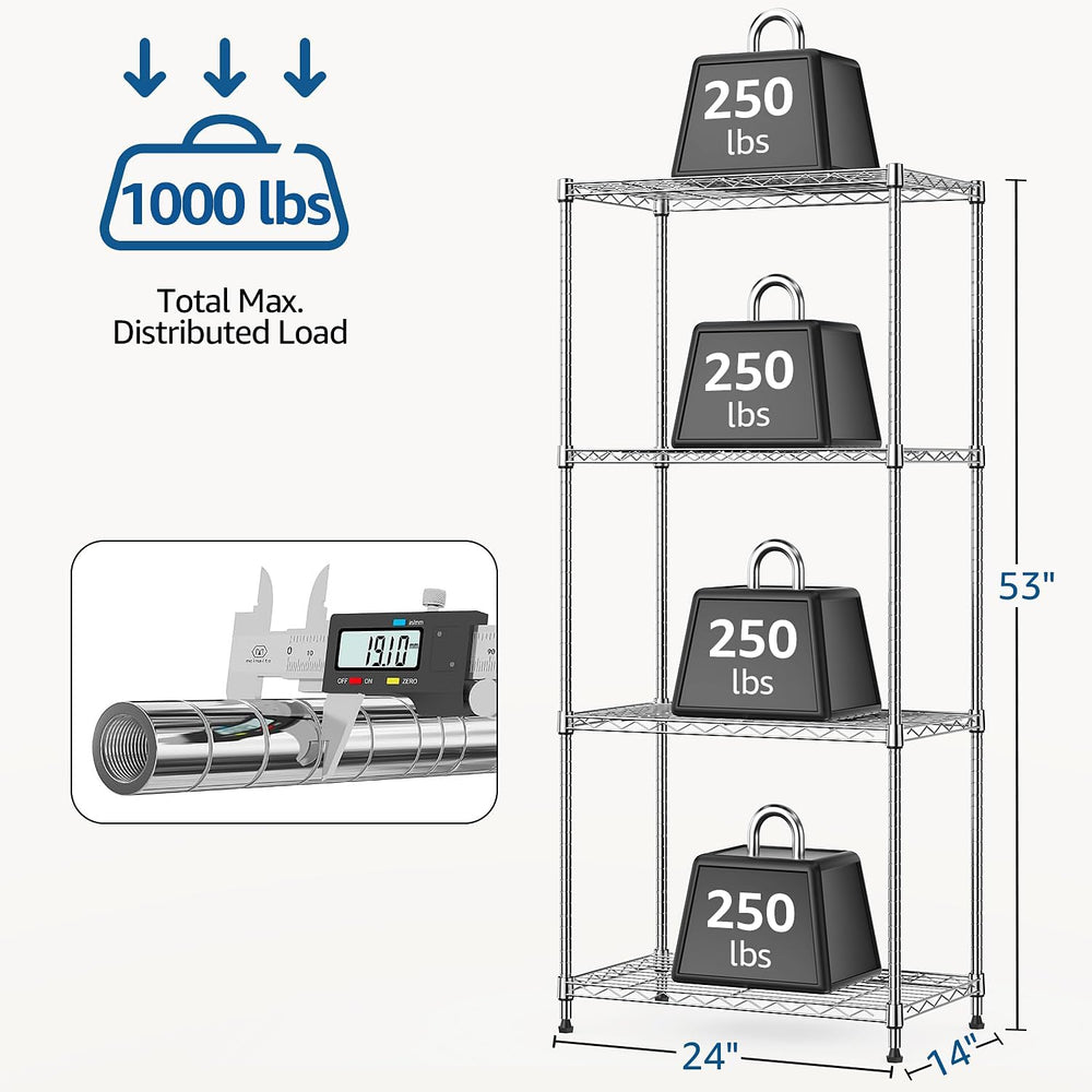 M MZG 1000 lbs 4Tier Shelf Metal Storage Shelves Wire Rack Closet Organizers ...