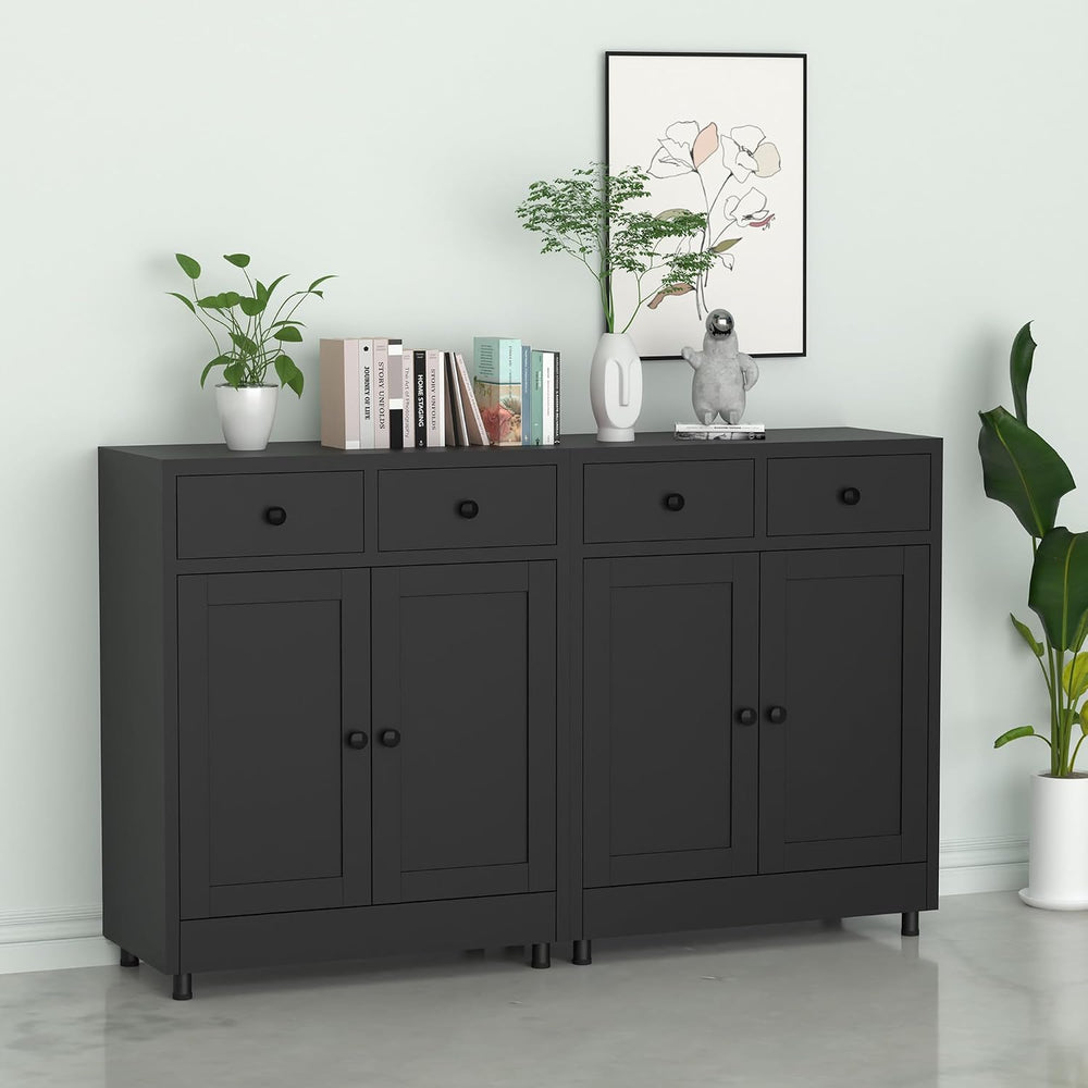 Metal Storage Cabinet with 2 Drawers and Adjustable Shelf, Sideboard Buffet C...