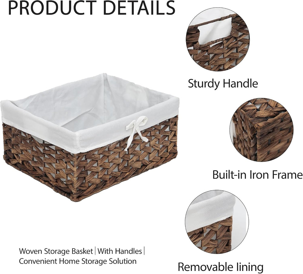 Rectangular Woven Seagrass Storage Bins with Handle,Kingwillow. (water hyacin...