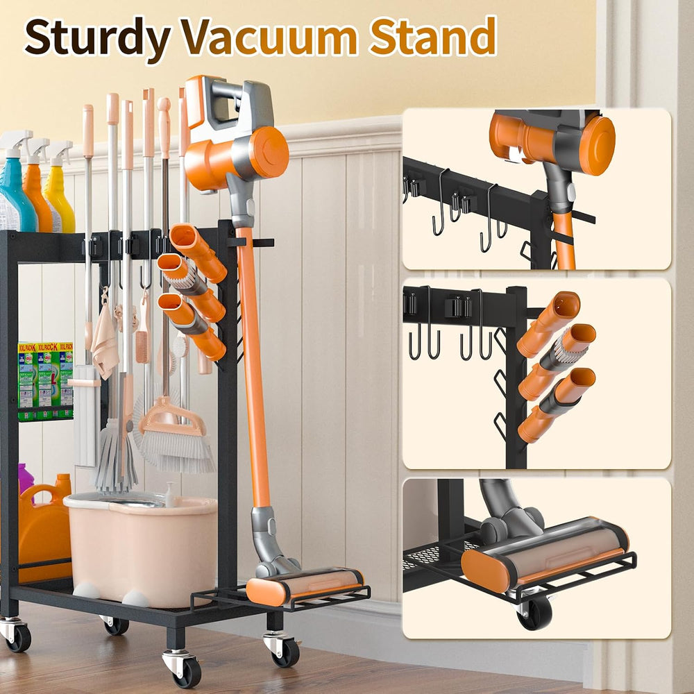 Broom Holder with Cleaning Supplies Organizer, 30.7"Wx11.8"Dx34.6&q...