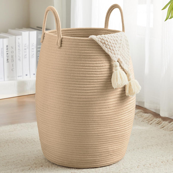 Extra Large Laundry Hamper Basket 105L Woven Blanket Basket, Jute Brown