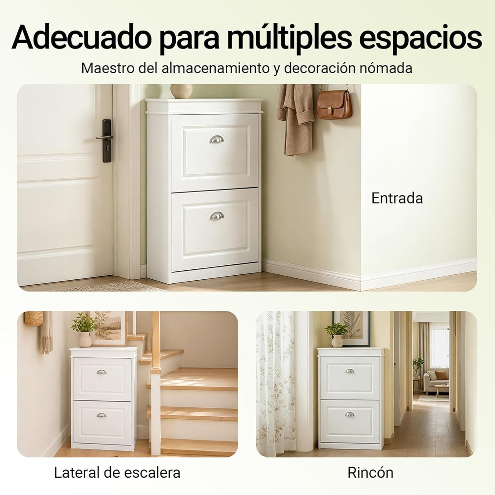 SoBuy Small Shoe Cabinet, Slim Shoe Rack 2 Flip-Drawers, Thin Shoe Storage Cu...