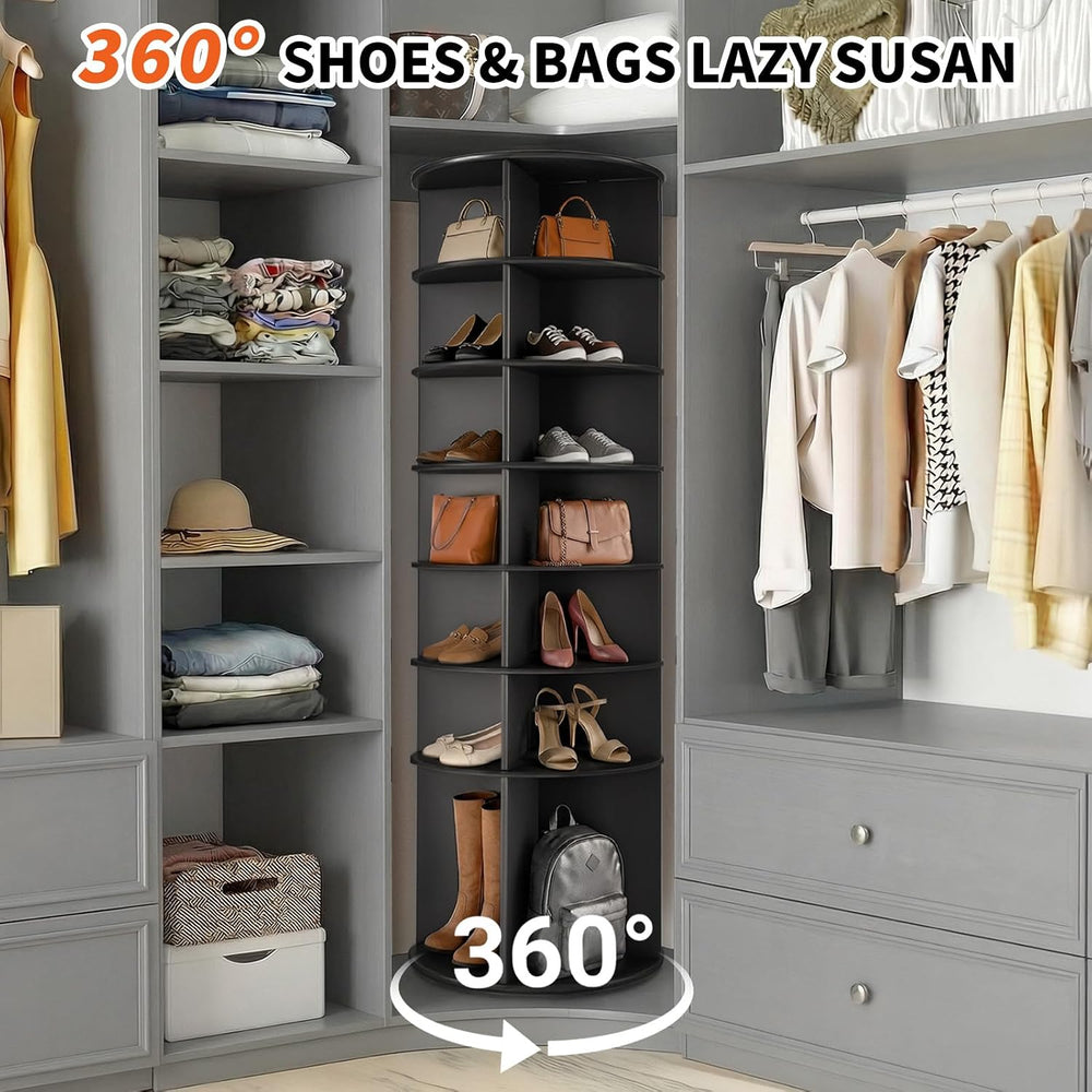 VINGLI Black Rotating Shoe Rack Tower, 7 Tier 360° Shoe Storage for Closet, 7...