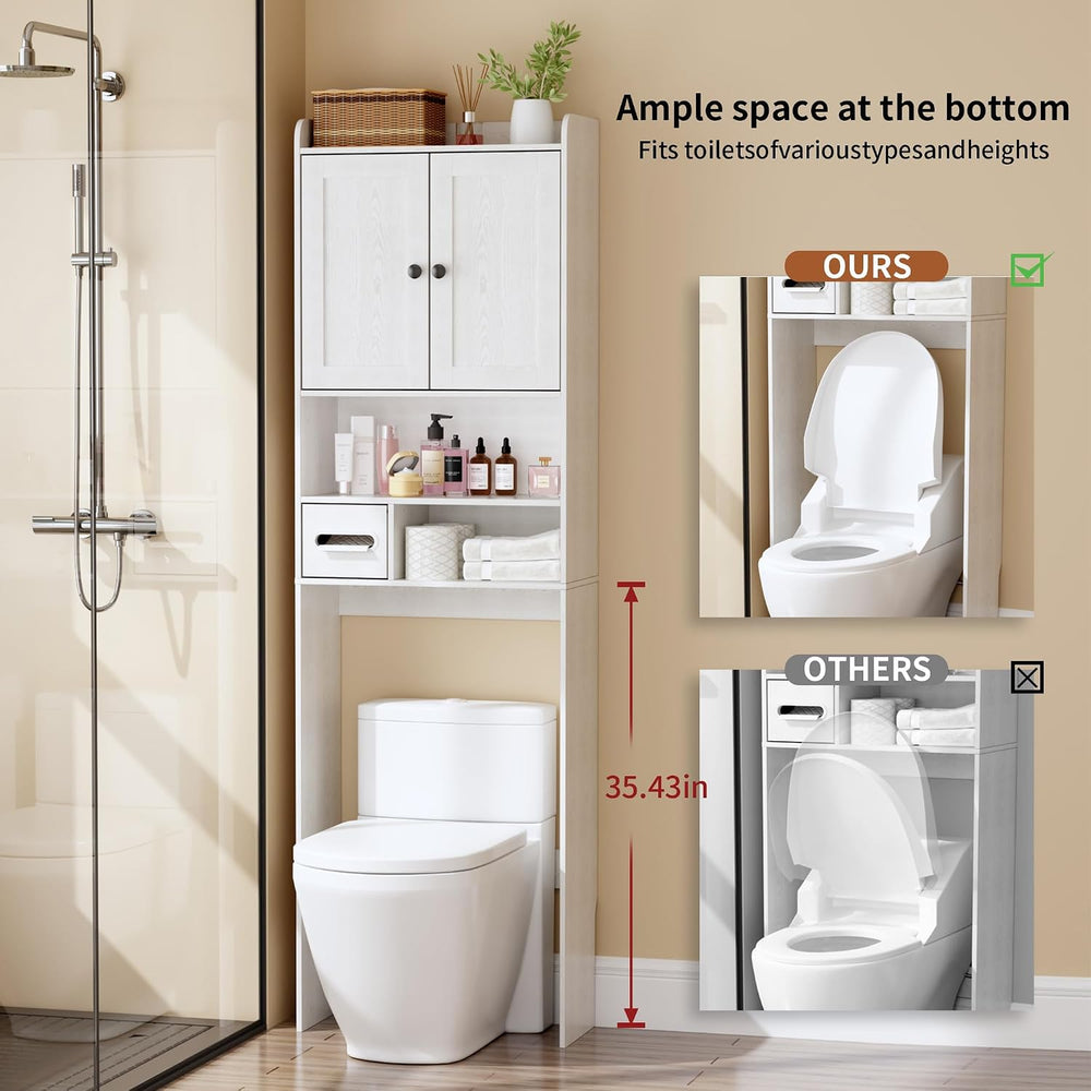 Over the Toilet Storage Cabinet, Tall Slim Bathroom Organizer with Doors, Adj...