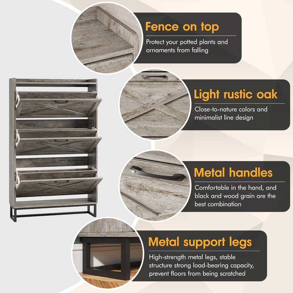Maupvit Shoe Storage Cabinet with 3 Flip Drawers, Freestanding Organizer with...