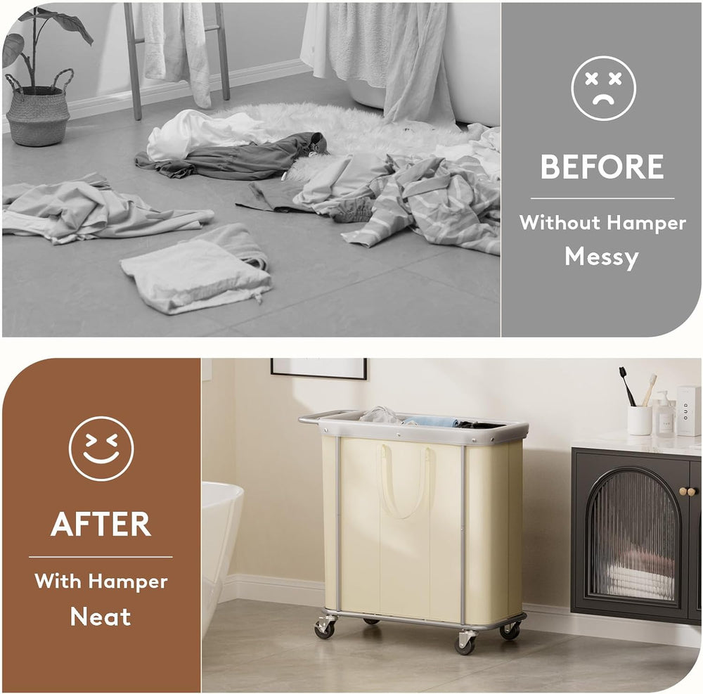 Lifewit 200L Rolling Laundry Basket with Steel Frame, Removable Bag, White