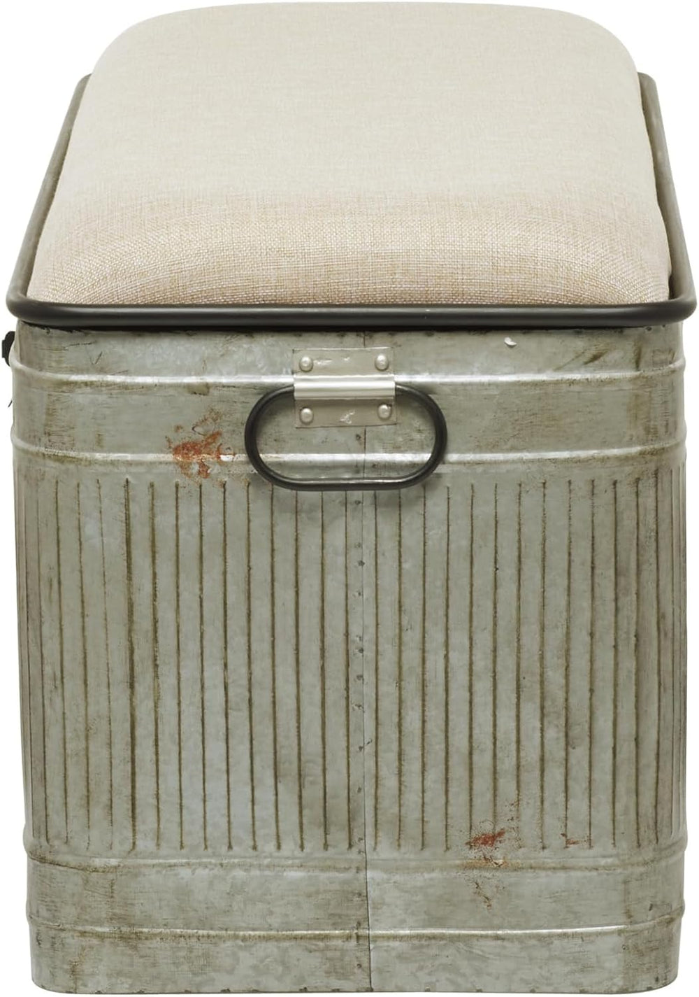 Deco 79 Metal Room Storage Bench Galvanized Entryway Bench with Cream Burlap ...