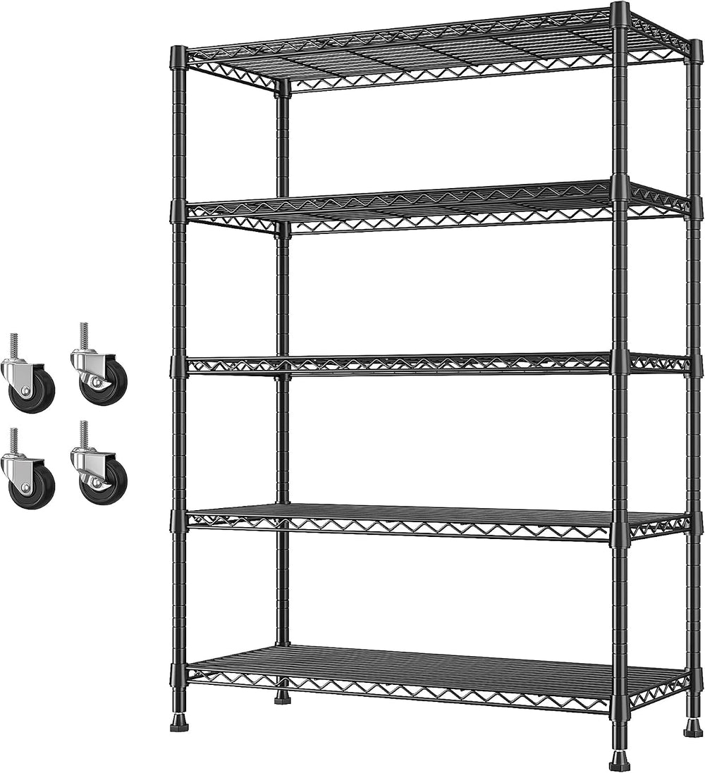 REIBII 5 Tier Storage Shelves, 1653LBS Heavy Duty&Silent Wheels for Garage