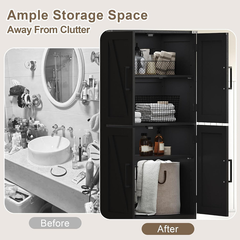 Treocho Farmhouse Bathroom Floor Cabinet with Adjustable Shelves