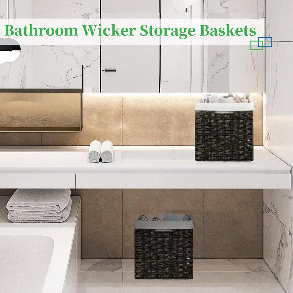Bidtakay Wicker Cube Baskets with Liners 11 inch 2 Pack Waterproof Imitation ...