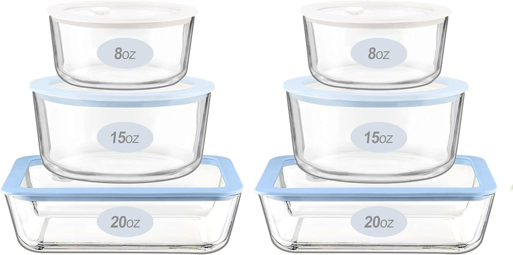 Urban Green Glass Food Container Set with Silicone Glass Lid, Square & Ro...