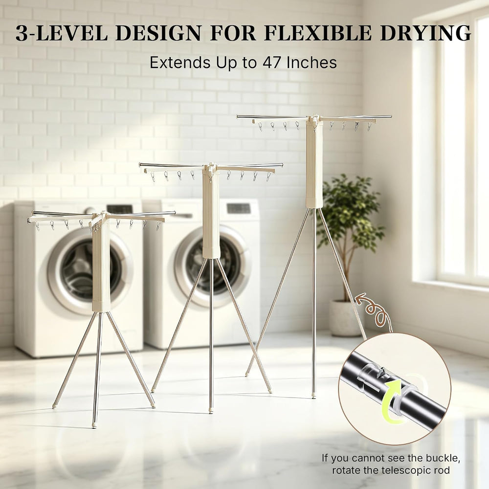 Foldable Clothes Drying Rack, Adjustable Windproof Laundry Drying Rack with G...