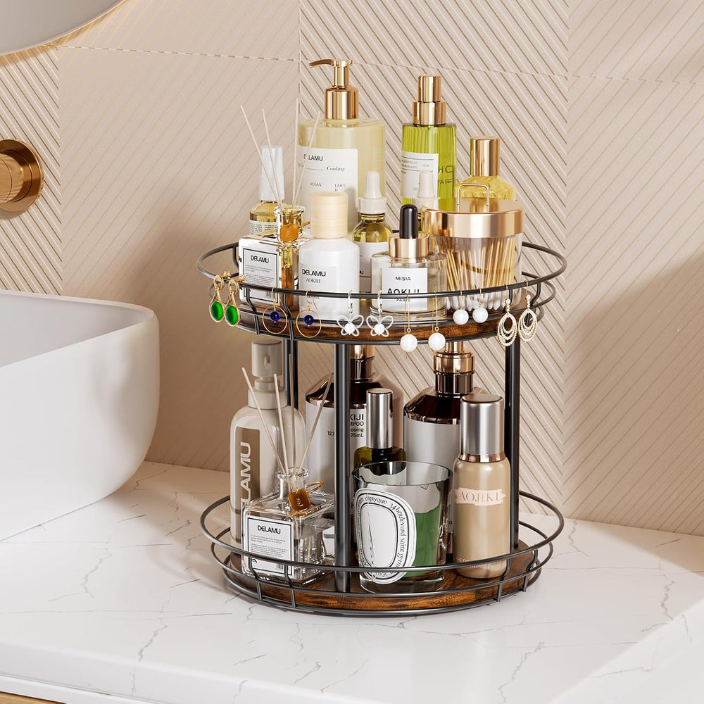 LAMU 2 Tier Lazy Susan Turntable Rotating Spice Rack Organizer for Cabinet