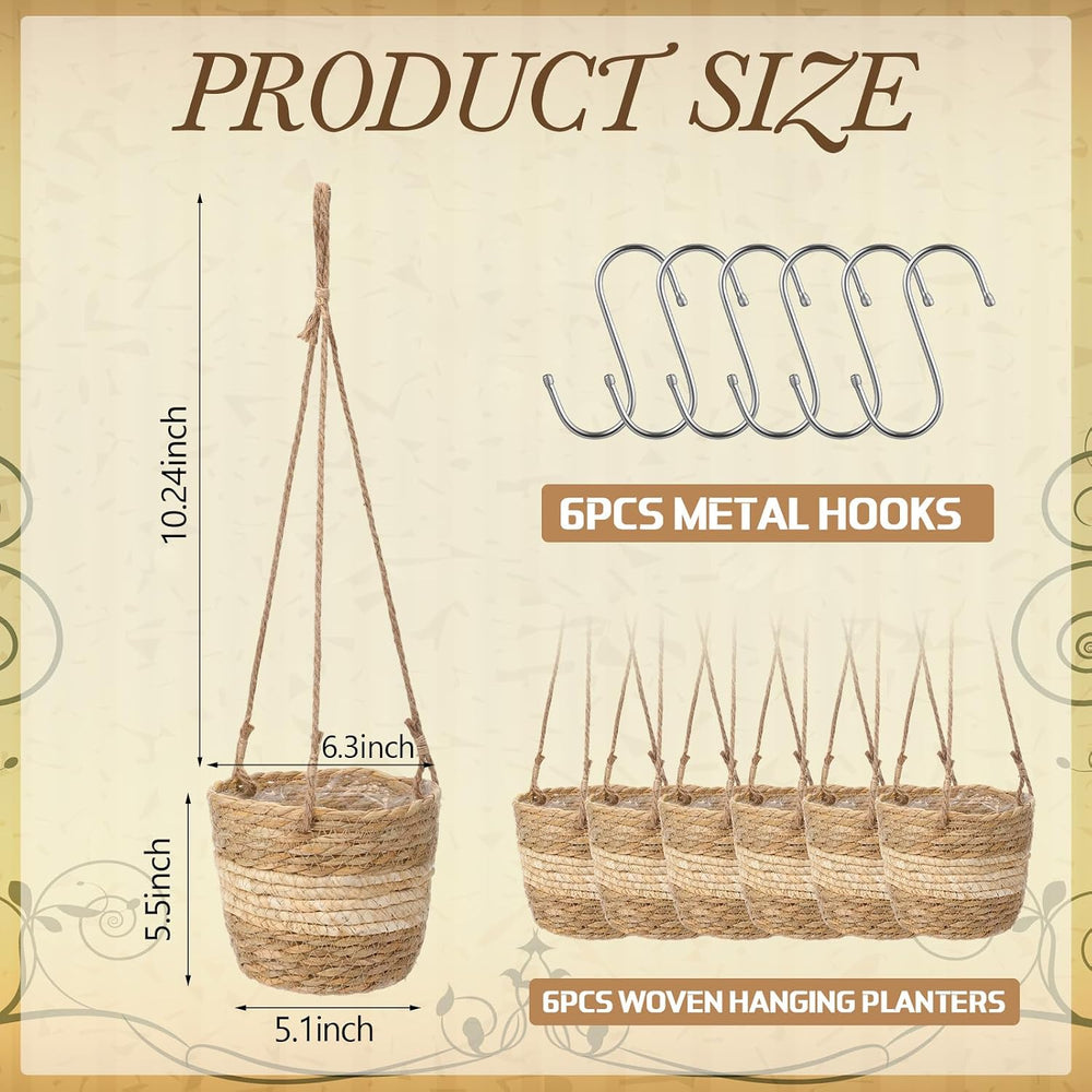 6 Pcs Seagrass Hanging Planter Basket, Small, Beige